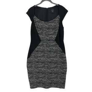 Ann Taylor Dress Womens 8 Black Gray Sheath Shift Bodycon Ponte Knit Scoop Neck